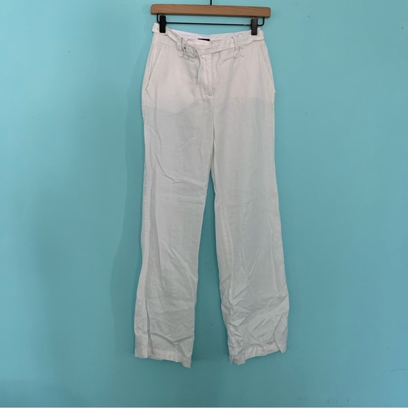 H&M Vintage Wide Leg Linen Trouser Pant Low Rise 2 Belted White Y2K Menswear - Picture 1 of 8